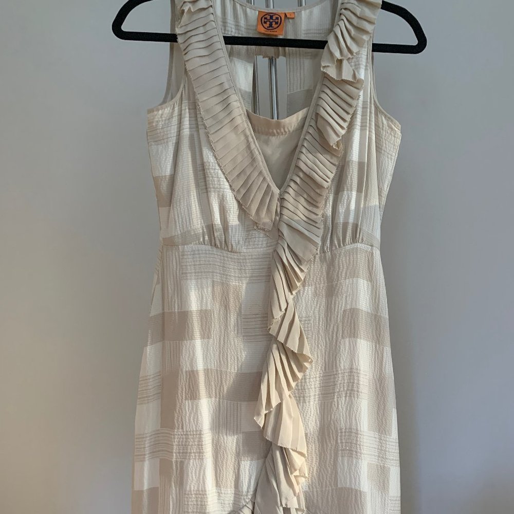 Tory Burch Silk Checkered Ruffle A-Line Dress